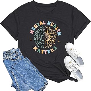 Mental Health Matters T Shirt Women Mental Health Awareness Shirts Human Brain Illness Graphic Tee Tops