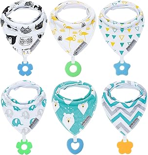Vuminbox Baby Bandana Drool Bibs 6-Pack and Teething Toys 6-Pack Made with 100% Organic Cotton, Absorbent and Soft Unisex () (6-Pack Unisex)