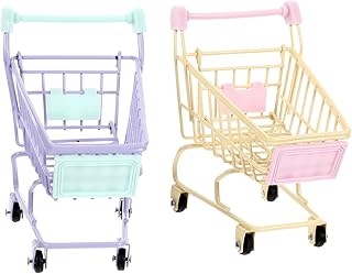 Hohopeti 2pcs Shopping Cart Ornaments Mini Shopping Cart Shopping Carts for Groceries Mini Shopping Basket Kids Shopping Cart Plaything Kid Toy Toys Trolley Toddler Plastic Metal