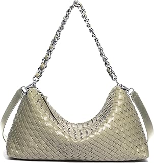 Woven Bag for Women, Fashion Top Handle Shoulder Bag Soft Vegan Leather Shopper Bag