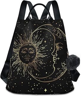 Golden Sun Moon Stars Boho Anti-Theft Backpack Purse for Women Fashion Bag Travel School Back Pack Rucksack Shoulder Bag