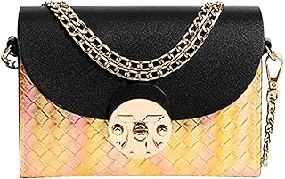 Gradient Holographic Leather Crossbody Bag for Women Fashion Woven Shoulder Handbag Clutch Purse with Chain Strap