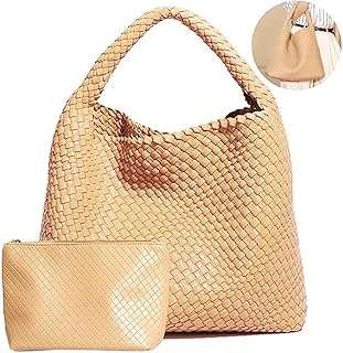 Woven Tote Bag for Women with Purse, Fashion Shoulder Hobo Underarm Bags, Large Woven Handmade Work Commuter Day Bags