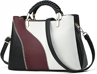Women Purses and Handbags Leather Top Handle Satchel Shoulder Bags for Women Fashion ColorBlock Tote Bag for Ladies