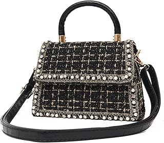 Crossbody Bags for Women, Fashion Top-Handle Tweed Pearl Crystal Purses Handbag Evening Bag Satchel Shoulder Bag