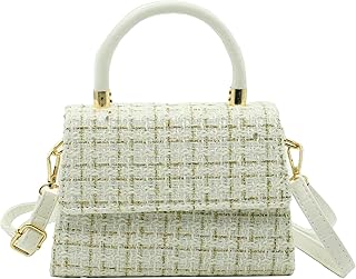 Crossbody Bag for Women, Fashion Top-Handle Tweed Pearl Crystal Purses Handbags Evening Bag Satchel Shoulder Bags