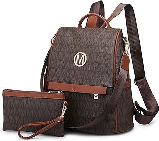 MKP Women Fashion Backpack Purse Multi Pockets Signature Anti-Theft Rucksack Travel Ladies Shoulder Bag Handbag 2Pcs