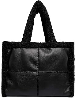 Like Dreams Large Sherpa Tote Bag, Inner Pocket Vegan Leather, Large Tote Hand bags for Women, Fashion Winter Purse