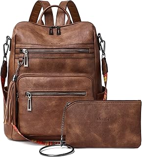 Shrrie Backpack Purse for Women Leather Backpack Fashion Designer Travel Backpack Convertible Shoulder Bag with Wristlet