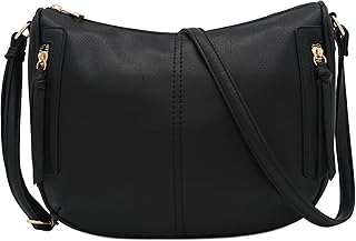 FashionPuzzle Faux Leather Two Front Zipper Pocket Crossbody Saddle Bag