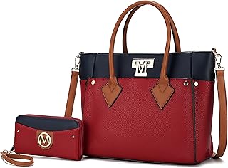 MKF Collection Designer Tote Bag for Women, Vegan Leather a Color-Block Fashion Handbag Purse with Wristlet Wallet