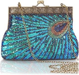 1920s Flapper Peacock Clutch - Gatsby Sequined Evening Handbag Beaded Bag for Prom Cocktail Party