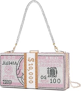 Dollar Clutch Purse for Women from Covelin, Rhinestone Evening Handbag Money Bag Pink