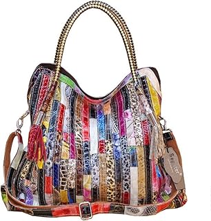Women’s Multicolor Boston Bag Genuine Leather Colorful Large Tote Handbag Purse, Colorful, Large / Big