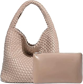 Women Vegan Leather Hand-Woven Tote Handbag Fashion Shoulder Top-handle Bag All-Match Underarm Bag with Purse