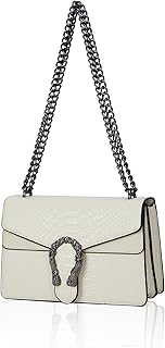 Crossbody Shoulder Square Purse For Women - Fashion Embossed Snake-Print Leather Handbag Metal Chain satchel Tote Bag