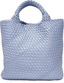 Woven Tote Handbag, Women Fashion Hobo Bag Large Capacity Shopping Bag Vegan Leather Shoulder Tote bag with Purse
