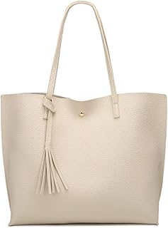 Women's Soft Faux Leather Tote Shoulder Bag from, Big Capacity Tassel Handbag