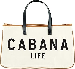 Santa Barbara Design Studio Tote Bag Hold Everything Collection Black and White 100% Cotton Canvas with Leather Handles