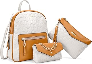 3Pcs Faux Leather Backpack Set, Crossbody Bag, Shoulder Bags, Clutch for Women Girl Lady Female Casual