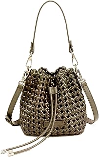 JINMANXUE Fashion Hollow Bucket Tote Bag For Women, Crossbody Female Handbag Woven Silk bag Leisure Leather Shoulder Bag