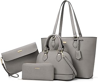 4PCS Women Fashion Handbags Purses Wallet Tote Shoulder Bags Casual Crossbody Bags, Best Valentine's Day Gift for Ladies Girls, Satchel Purse Set 4pcs, Grey