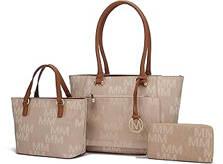 MKF 3-PC Set, Shoulder Bag for Women, Small Tote Handbag & Wristlet Purse – Top Handle PU Leather Fashion Pocketbook