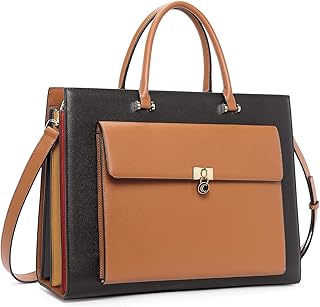 Women Briefcase Genuine Leather 15.6 Inch Laptop Slim Business Ladies Shoulder Bag Black