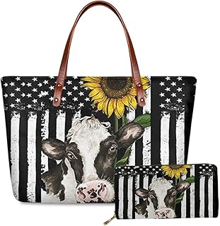 Women's 2 Packs Handbags Set Includes Long Wallets with Large Capacity Top-Handle Bag Ladies Shoulder Totes