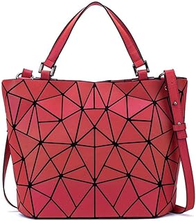 Qingmei Women Handbags Geometric Luminous Bag PU Leather Shard Lattice Holographic Purse Ladies Shoulder Bag