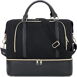 Women Ladies Travel Weekender Bag Overnight Duffel Carry-on Tote Bag with Luggage Sleeve fit 15.6 Inch Laptop Computer (Black with Shoe Compartment)