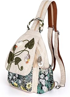 Ladys Convertible Sling Bag, Hand Craft Artisan Purse, Beautiful Canvas Premium Casual Day Mini Backpack for Women