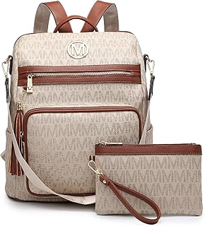 Women Fashion Backpack Purse Convertible Large Ladies Rucksack Travel Shoulder Bags Handbag Set 2pcs w/Tassel