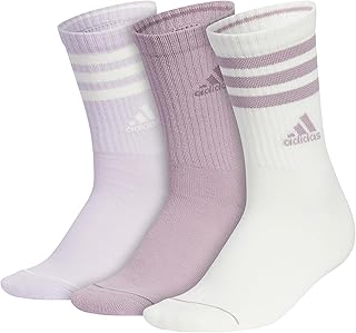 Women's 3-Stripe Crew Socks (3-Pair) with Arch Compression, Off White/Preloved Fig Purple/Silver Dawn Grey, Medium