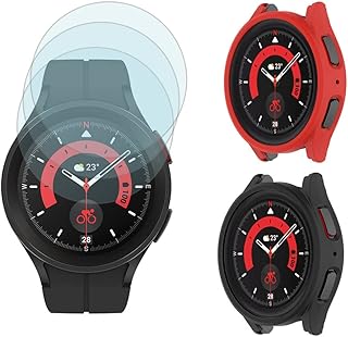 SHUAXI Screen Protector (3+2Pack) Compatible for Samsung Galaxy Watch 5 Pro 45mm case,Tempered Glass Film Anti-Scratch High Definition Full Coverage and 2 Soft TPU Protective Case