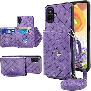 Furiet Compatible with Samsung Galaxy A04 Wallet Cover with Crossbody Shoulder Strap and Stand Leather Credit Card Holder Cell Accessories Phone Cover for Ao4 A 04 4G Girls Purple