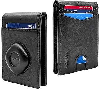 Wallet for Men Compatible with Samsung Smart Tag Plus/Smart Tag Wallet, RFID Blocking Bifold Wallet with Galaxy SmartTag Plus/SmartTag Holder, Genuine Leather Cash Credit Card Holder with Gift Box,