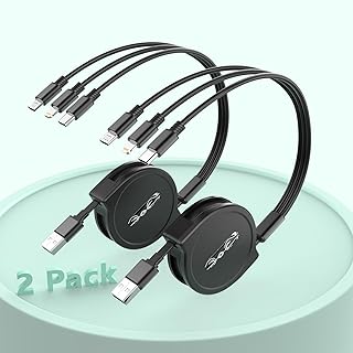 MTAKYA 3-in-1 Multi Charging Cable Retractable iPhone Charger Cable，2Pack Multiple Charging Cord Coiled Cable with Lightning/Type C/Micro USB Ports for iPhone 14/13,iPad,Samsung,Huawei,LG,HTC(4ft)