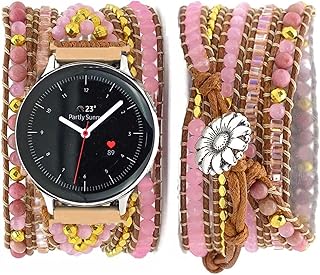 Compatible with Samsung Galaxy Watch 6/5/4/Active 2 40mm 44mm Band/Watch 6 Classic/Galaxy Watch 5 Pro 45mm/Watch 4 Classic,20mm Boho Beaded 5 Wraps Chakra Bracelet Watch Strap for Women Men…