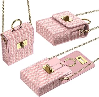 SHIEID Small Crossbody Cell Phone Purses for Women Woven Texture Style Phone Bags Wallet Purses and Handbags with Strap for Samsung Galaxy Z Flip4/Flip3/Flip Phone pocket, Pink
