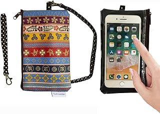 Tainada Phone Wristlet Purse 2 in 1 Pouch w/Clear View Window Touch Screen & Detachable Neck Strap Lanyard, Wristlet Strap for iPhone 15/14 Pro Max, 15/14 Plus; Samsung S23+, A54 (Ethnic Pattern)