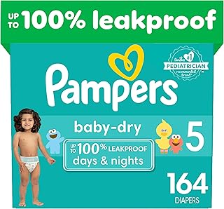 Diapers Size 5, 164 Count - Baby Dry Disposable Baby Diapers, ONE MONTH SUPPLY (Packaging May Vary)