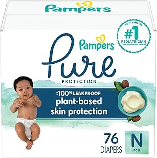 Diapers Newborn/Size 0 (<10 lb), 76 Count - Pure Protection Disposable Baby Diapers, Hypoallergenic and Unscented Protection, Super Pack (Packaging & Prints May Vary)