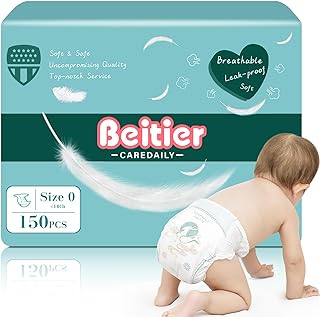 Baby Diapers, 150 Count Size 0 Newborn Diapers, Fragrance Free, Sensitive Skin Safe Breathable Diapers, Ultra Absorbent Disposable Diapers All Day Dryness, No Leakage Worries (Under 10 lbs)