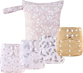 9 Sets Newborn Baby Cloth Pocket Diapers One Size Adjustable Reusable for Baby Boys and Girls,One Wet Bag+4Diapers and 4Inserts