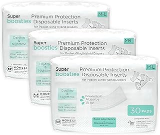 Super Boosties Disposable Diaper Inserts, Daytime & Overnight, Fits Honest Hybrid Diaper Cover, Fits Amazing Baby SmartNappy, Disposable Diaper Booster Pad, 90 Count, Size Med/Large, 4.3x13 inches