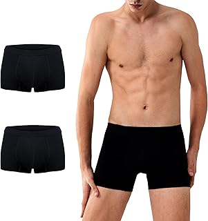 Washable Urine Incontinence Boxer Brief Underwear for Men, with Front Absorbent Area for Leak Proof 50ML,2 Packs(Black, Large)