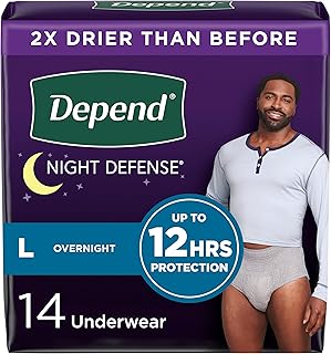 Night Defense Incontinence Underwear for Men, Overnight, Disposable, Large, 28 Count (2 Packs of 14) (Packaging May Vary)