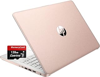 Stream 14" HD Thin and Light Laptop, Intel Celeron N4120, 16GB RAM, 64GB eMMC Storage, Long Battery Life, HD Webcam, HDMI, Rose Gold, Office 365 1-Year, Windows 11 S, 128GB Cuertns MicroSD