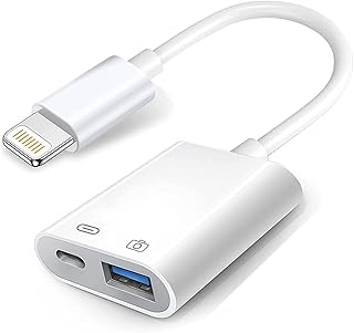 Apple Lightning to USB Camera Adapter with Charging Port, USB 3.0 OTG Cable for iPhone/iPad to Connect Card Reader, USB Flash Drive, U Disk, Keyboard, Mouse, Hubs, MIDI, Plug & Play